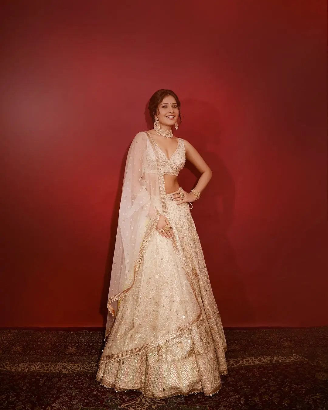 Raashi Khanna Wearing Beautiful White Lehenga Choli